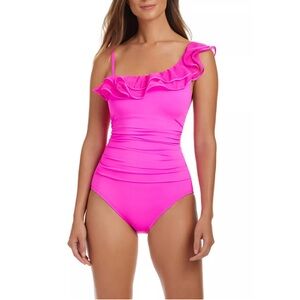 Bleu Rod Beattie Frill Seeker One Shoulder Ruffle One Piece Swimsuit Pink 10‎